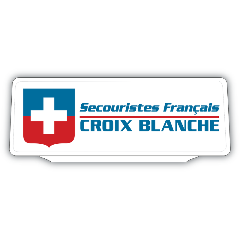 Clip Plaque Pare-Soleil Secouriste Français Croix Blanche Rétro-Réfléchissant Fond Blanc