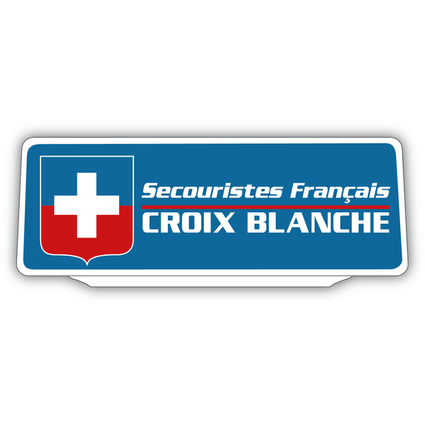 Clip Plaque Pare-Soleil Secouriste Français Croix Blanche Rétro-Réfléchissant Fond Bleu