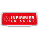Clip Plaque Pare-Soleil Infirmier en Soins avec Caducée Rétro-Réfléchissant Fond Rouge